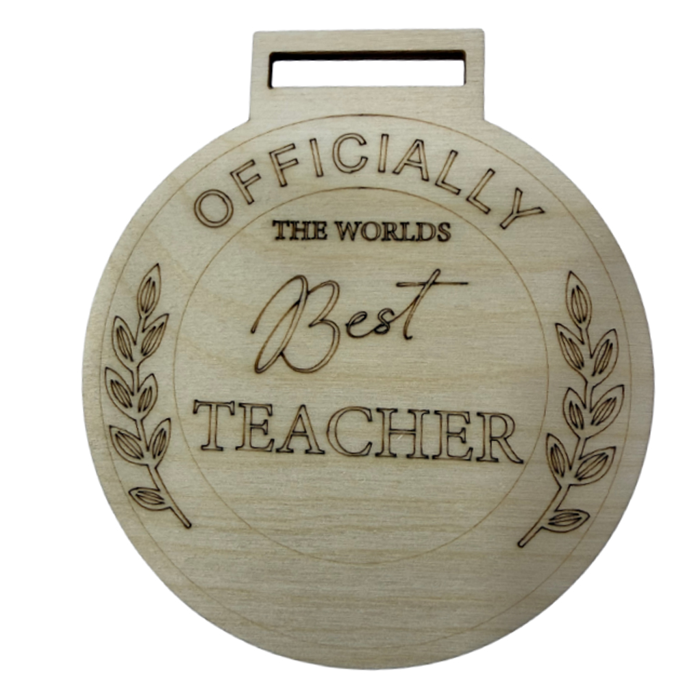 WOODEN ROUND AWARD BEST TEACHER 10CM
