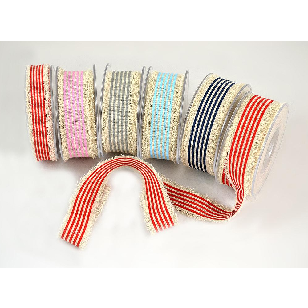 RIBBON LONETA FRAYING STRIPES 2.5CMX9MT