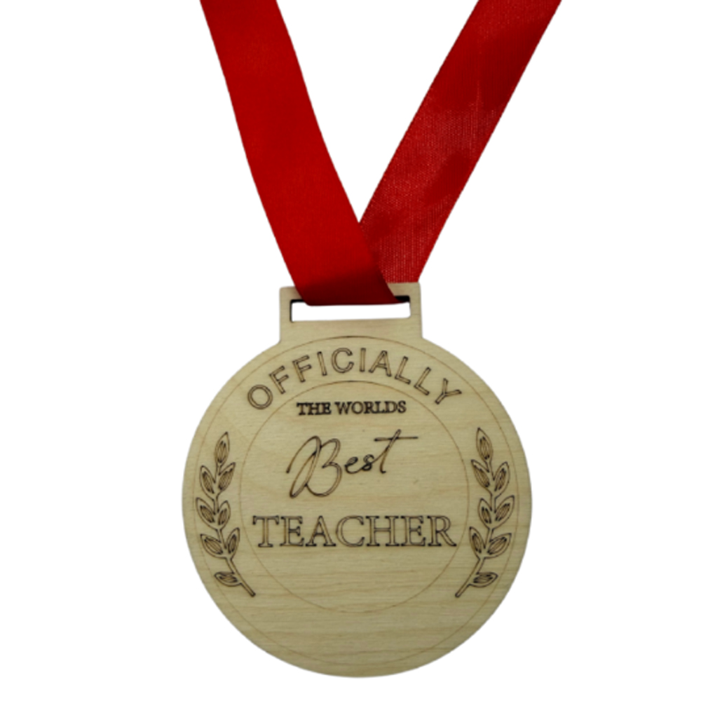 WOODEN ROUND AWARD BEST TEACHER 10CM - Image 2