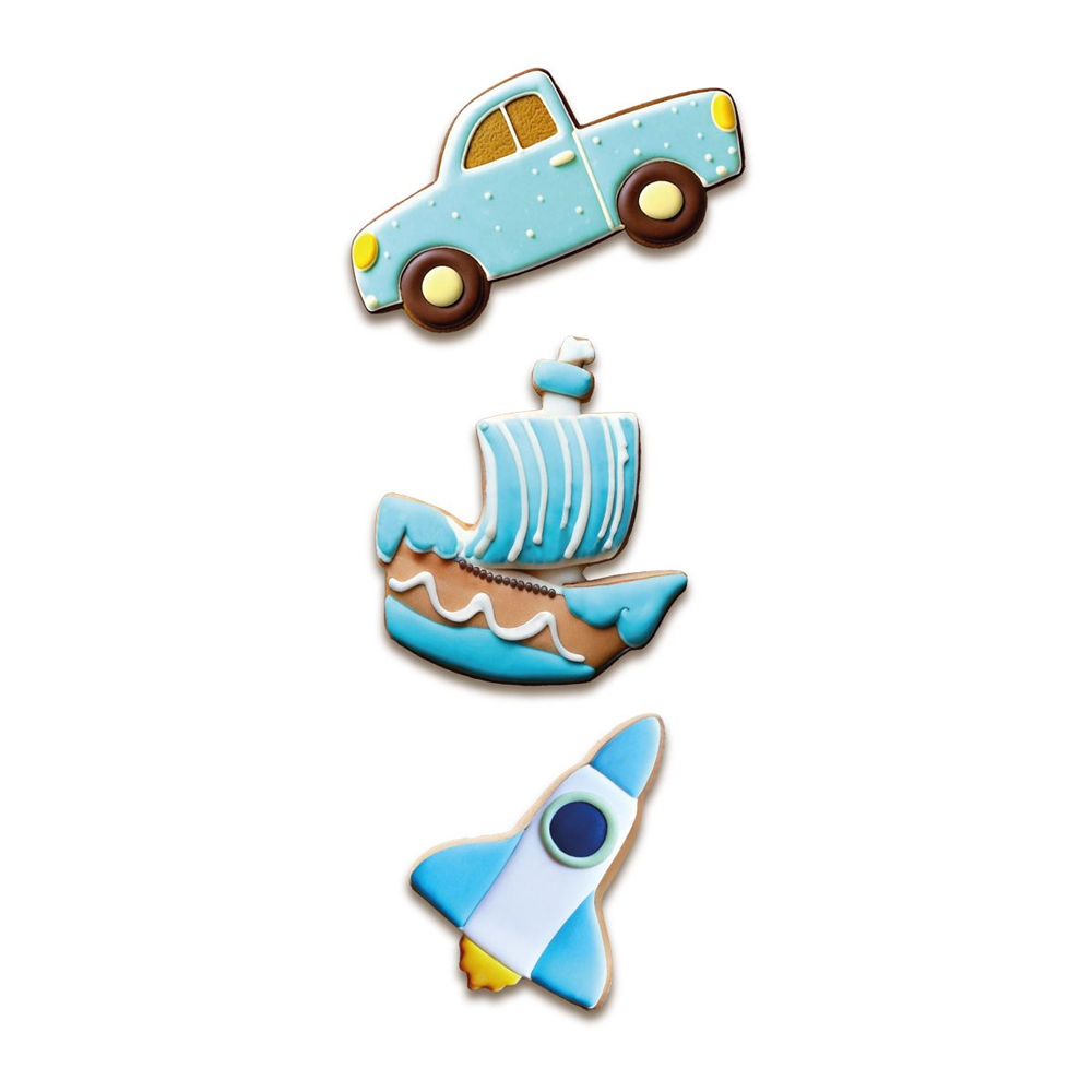 SET OF 3 WILTON COOKIE CUTTER CAR/ROCKET/BOAT - Image 2