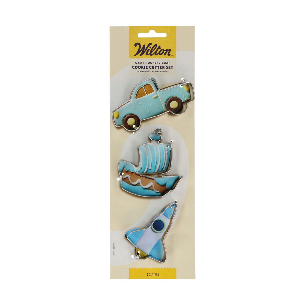 SET OF 3 WILTON COOKIE CUTTER CAR/ROCKET/BOAT