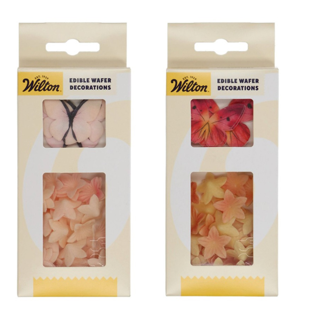 SET OF 30 WILTON EDIBLE WAFER DECOR FLOWERS & BUTTERFLIES