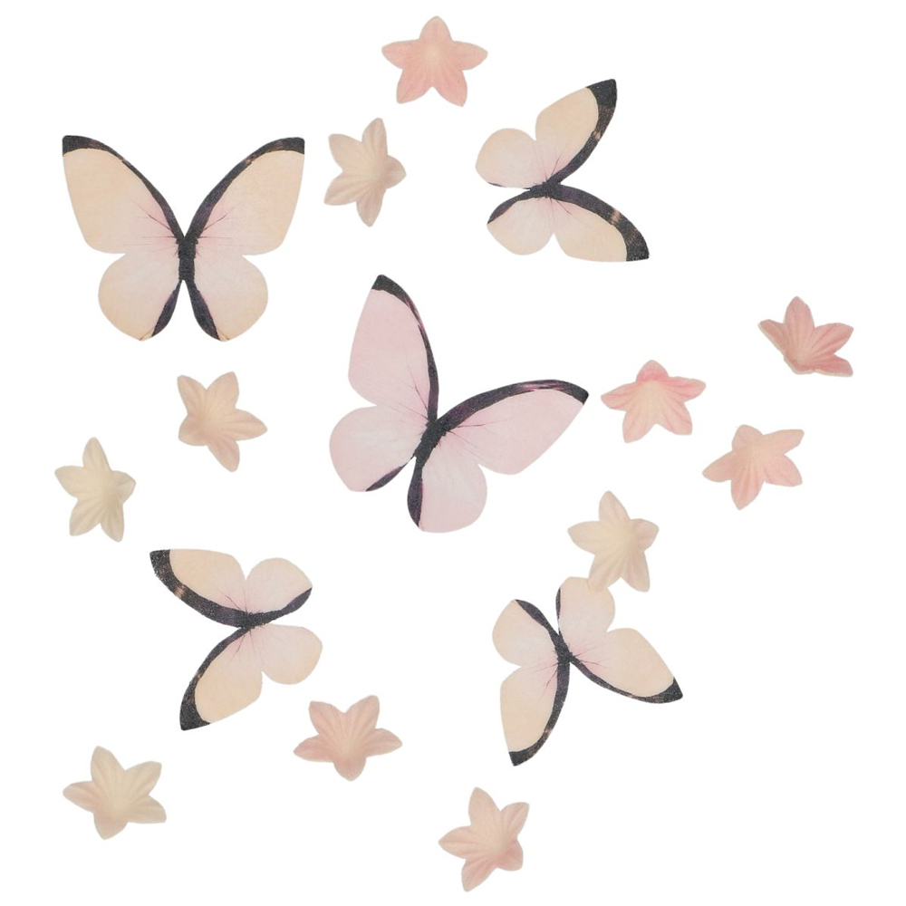 SET OF 30 WILTON EDIBLE WAFER DECOR FLOWERS & BUTTERFLIES - Image 3