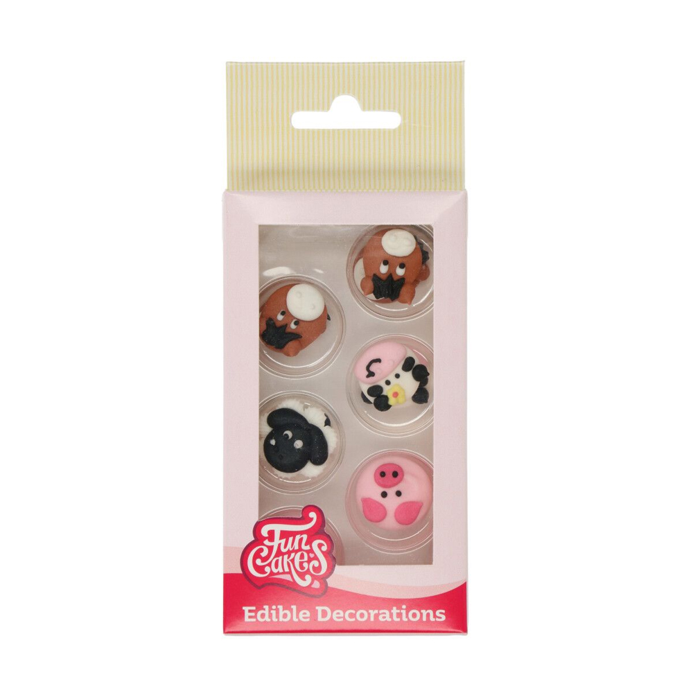 SET OF 12 FUNCAKES SUGAR DECORATIONS FARM ANIMALS