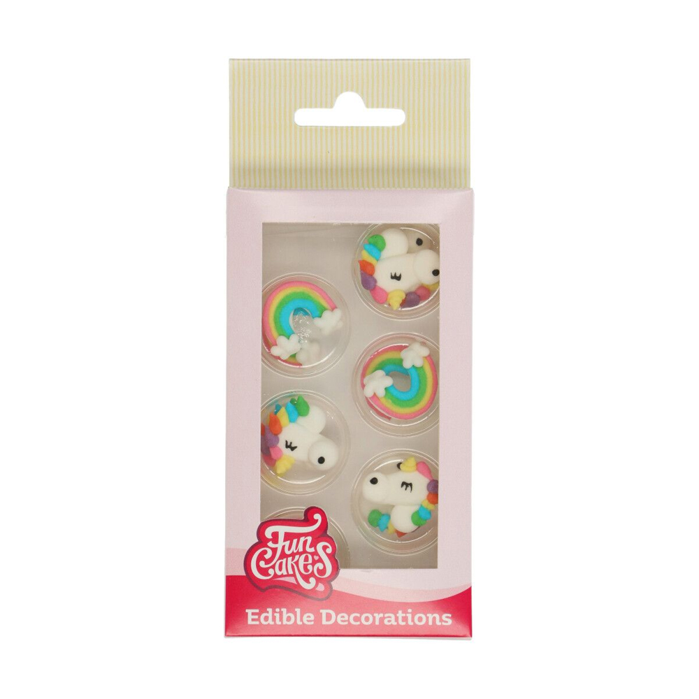 SET OF 12 FUNCAKES SUGAR DECORATIONS UNICORN & RAINBOW