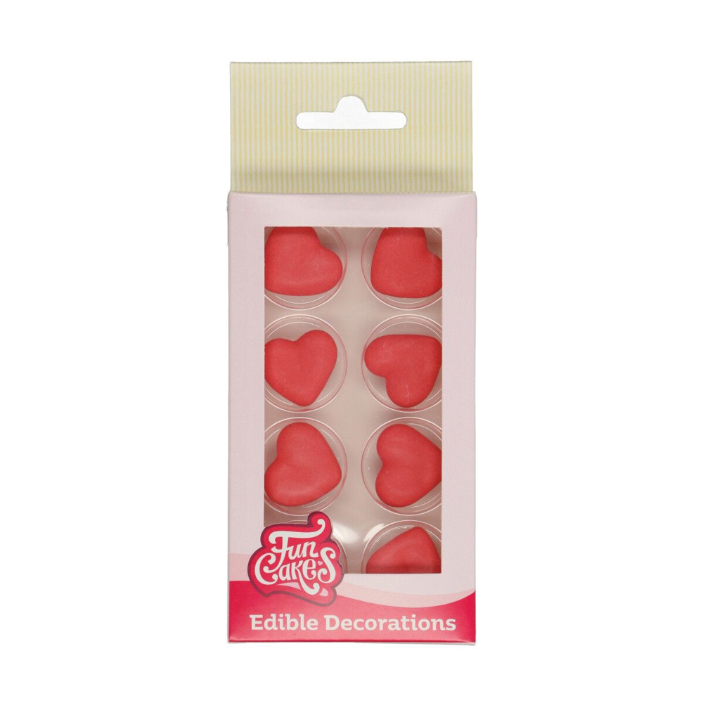 SET OF 8 FUNCAKES SUGAR DECORATIONS HEART RED