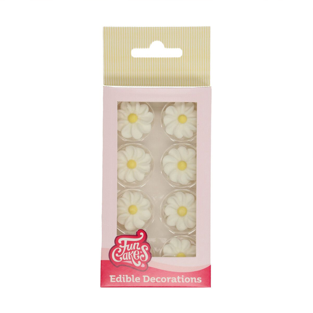 FUNCAKES SUGAR DECORATIONS WHITE DAISIES 16PCS