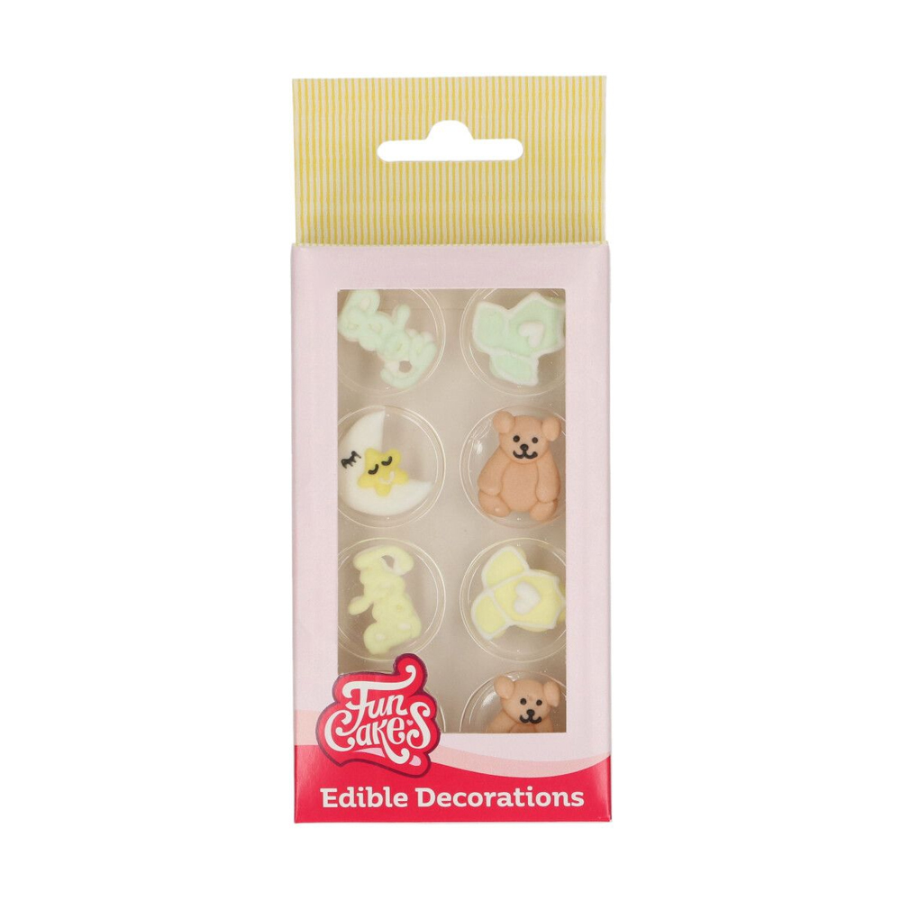 SET OF 8 FUNCAKES SUGAR DECORATIONS HAPPY BABY