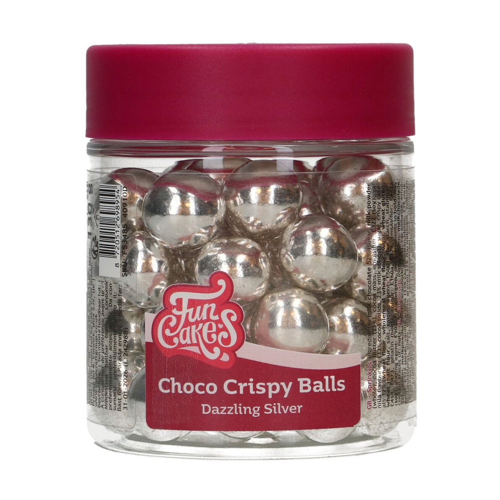 FUNCAKES CHOCO CRISPY BALLS METALLIC SILVER 130G