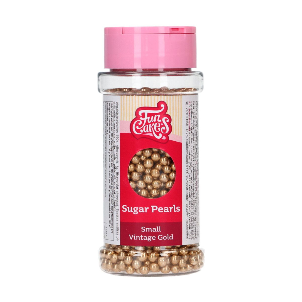 FUNCAKES SUGAR PEARLS SMALL VINTAGE GOLD 80G