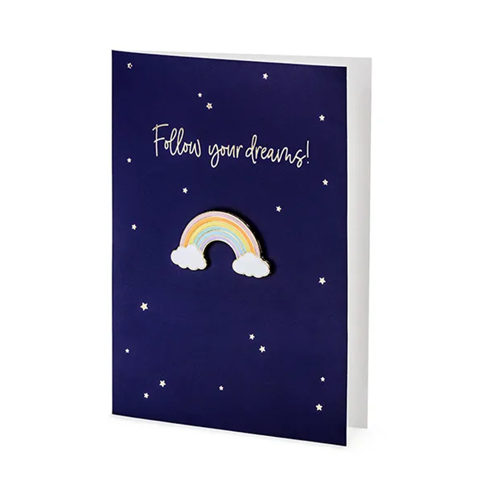 CARD WITH ENAMEL PIN RAINBOW 10.5X14.8CM