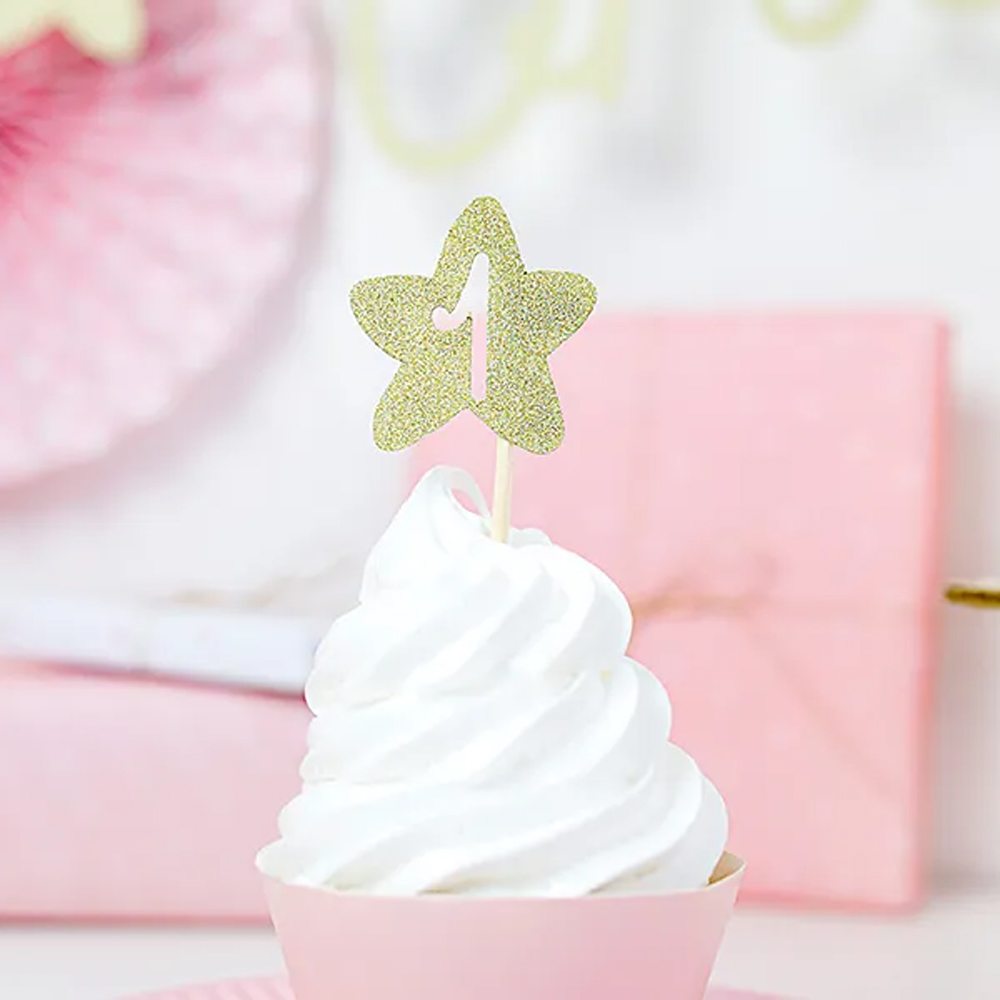 CUPCAKE TOPPERS 1ST BIRTHDAY GOLD 6PCS - Image 2