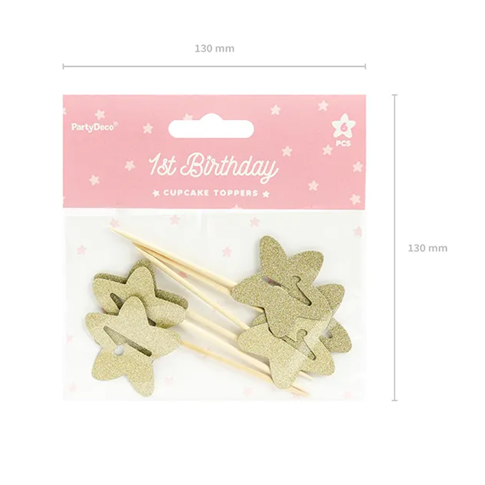 CUPCAKE TOPPERS 1ST BIRTHDAY GOLD 6PCS - Image 5