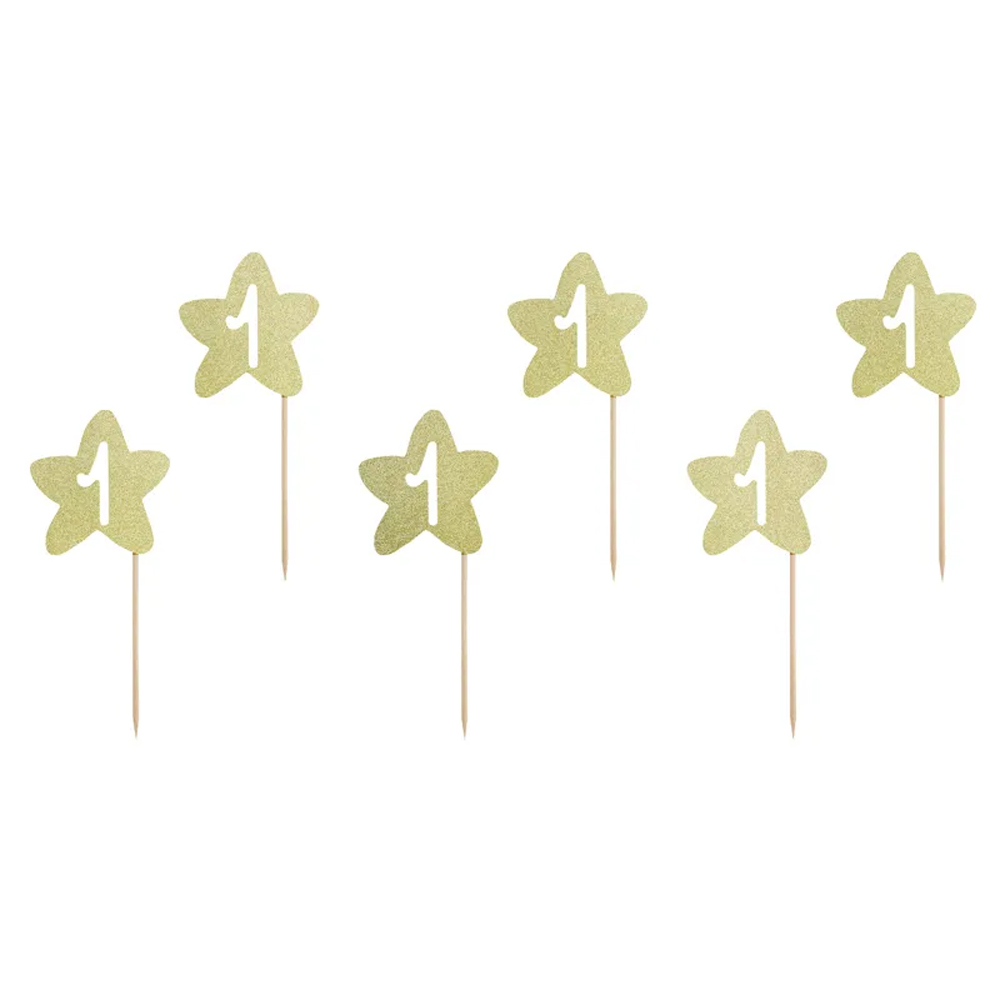 CUPCAKE TOPPERS 1ST BIRTHDAY GOLD 6PCS