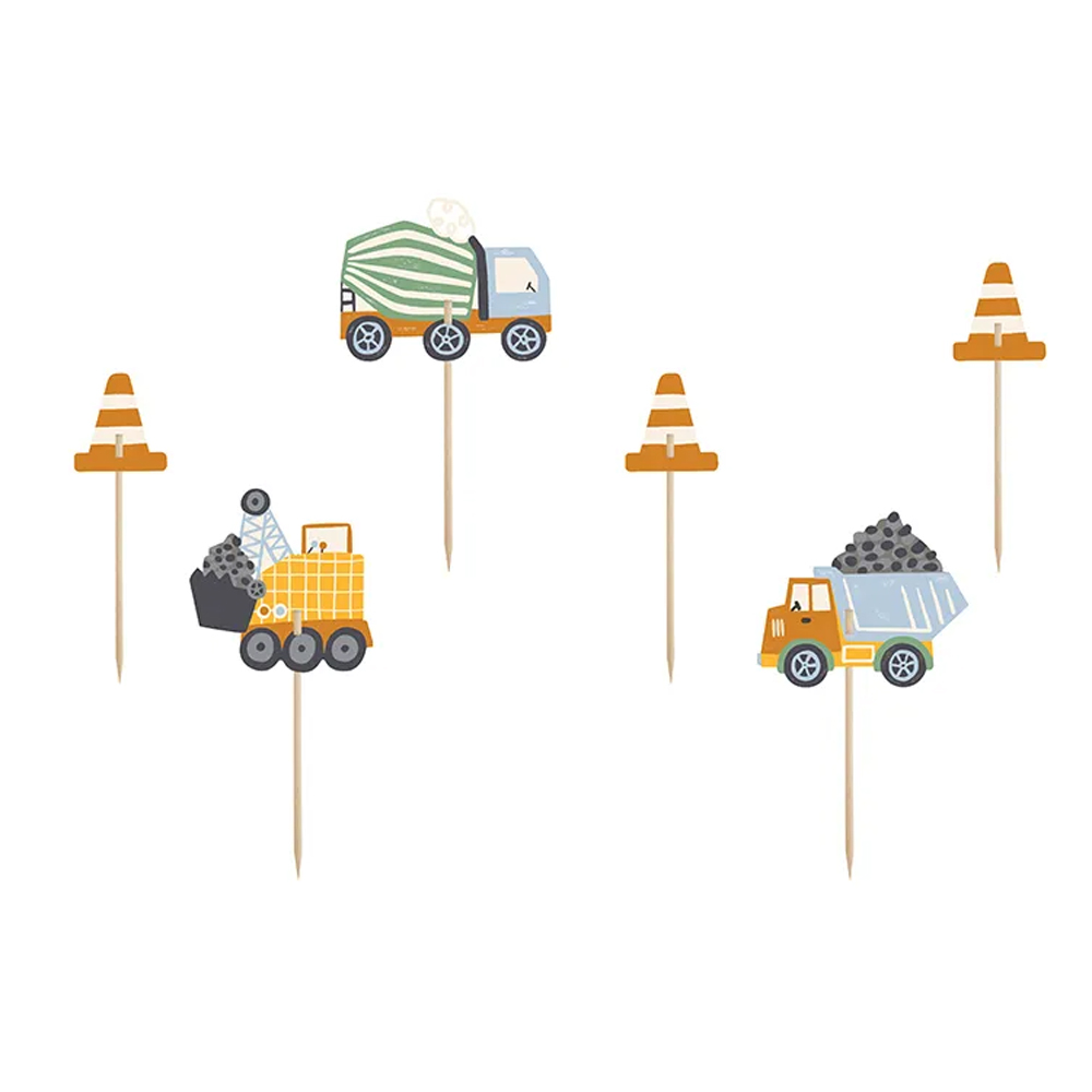 CUPCAKE TOPPERS CONSTRUCTION VEHICLES 4-7CM MIX 7PCS