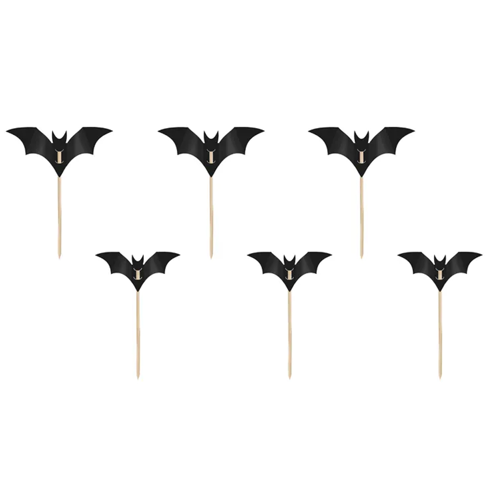 BAT CUPCAKE DECORATIONS BLACK 3.6-4.7CM 6PCS