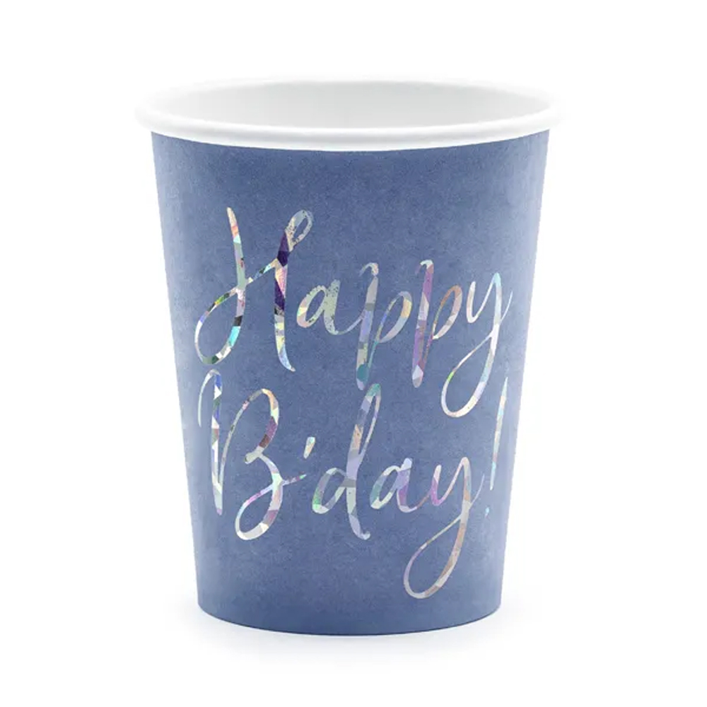 CUPS HAPPY BIRTHDAY! GRANATOWY 220ML 6PCS