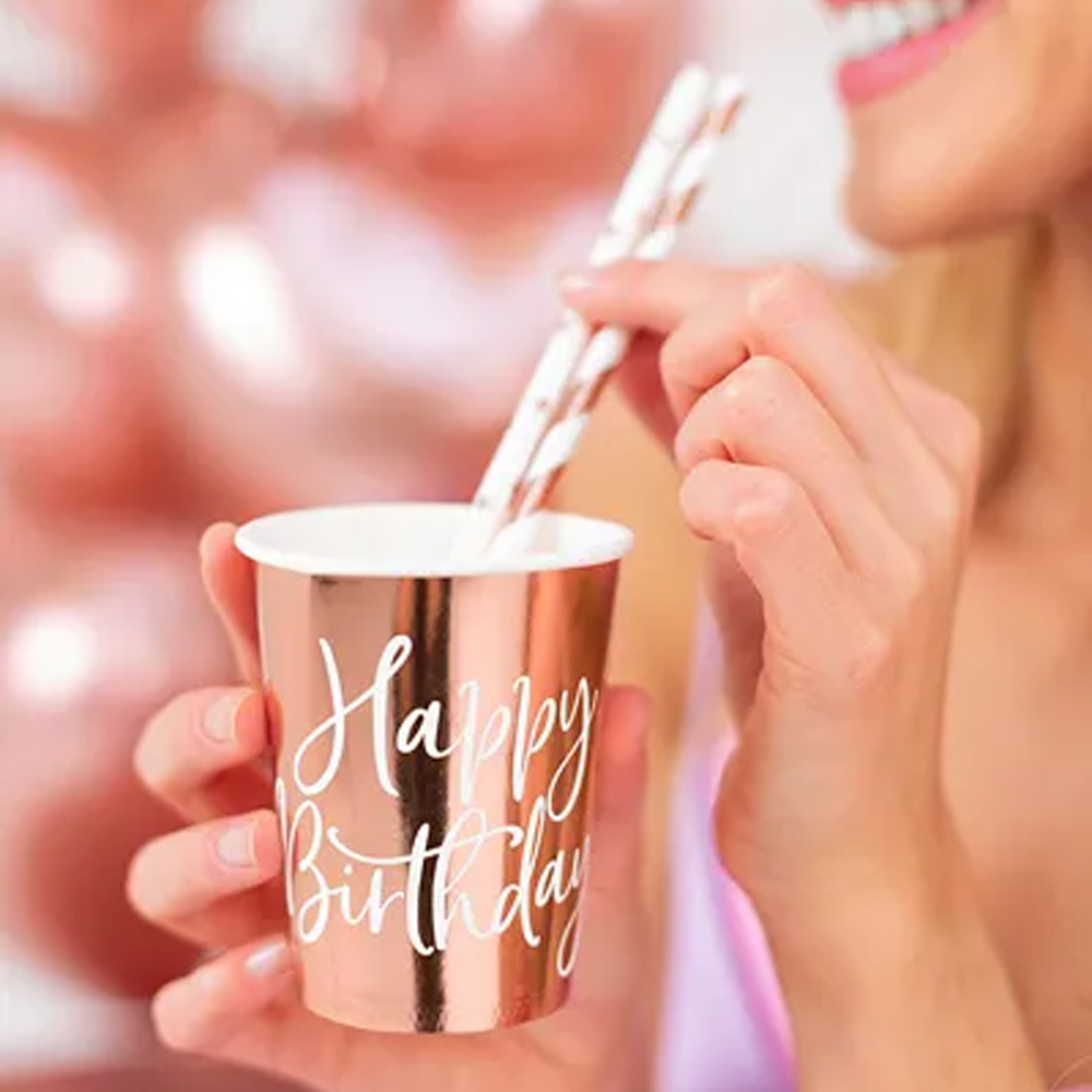CUPS HAPPY BIRTHDAY! ROSE GOLD 260ML 6PCS - Image 2