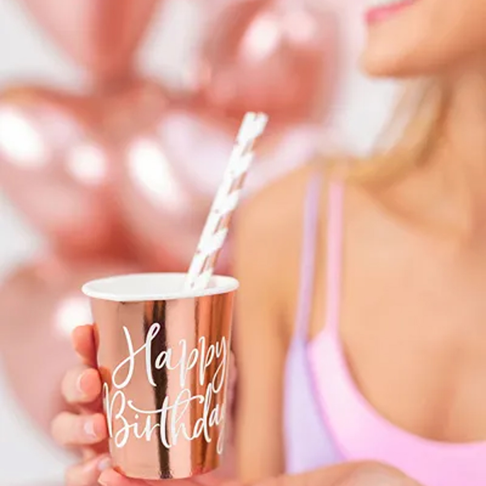 CUPS HAPPY BIRTHDAY! ROSE GOLD 260ML 6PCS - Image 3