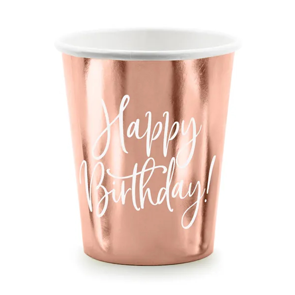 CUPS HAPPY BIRTHDAY! ROSE GOLD 260ML 6PCS