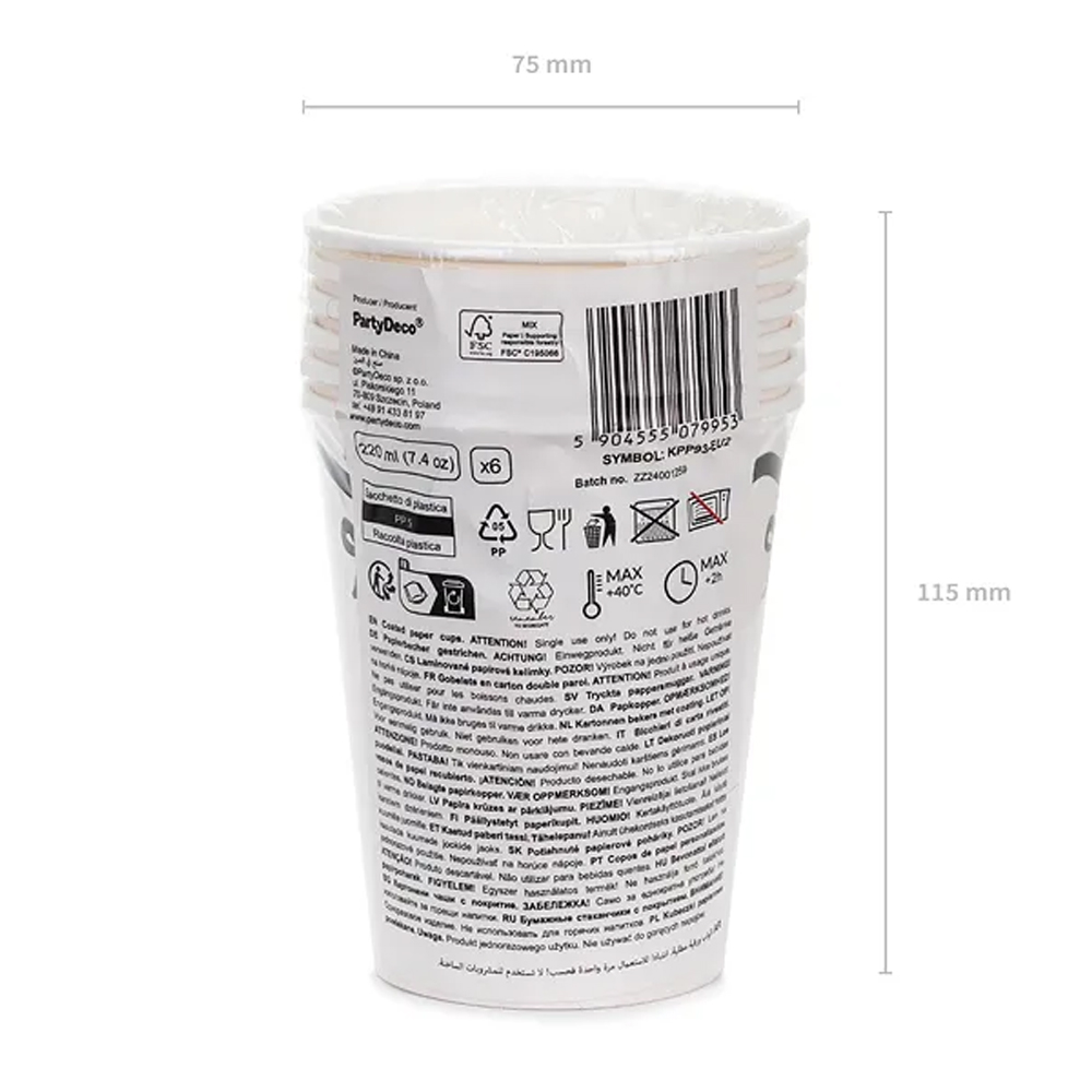 PAPER CUPS WITH BOWS CREAM-BLACK 220ML 6PCS - Image 4