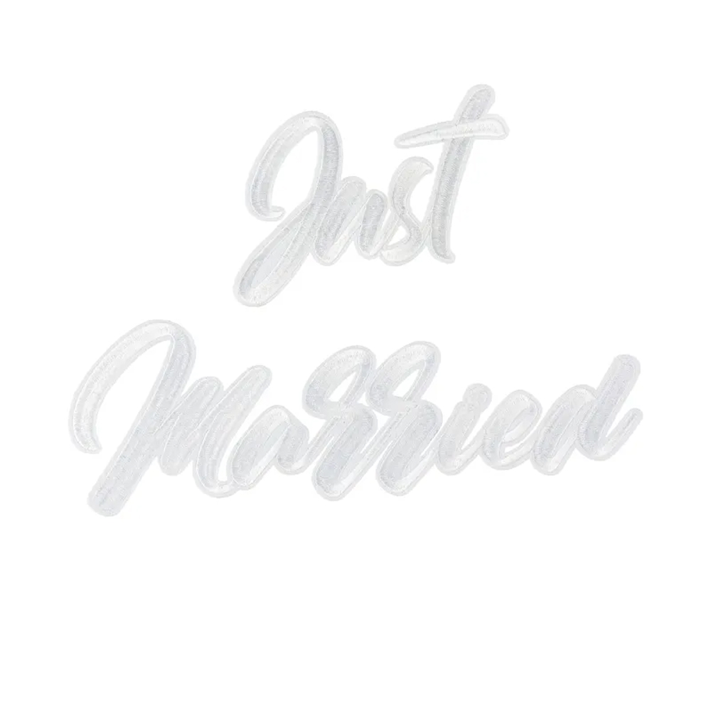 IRON ON PATCH JUST MARRIED WHITE 30X18CM