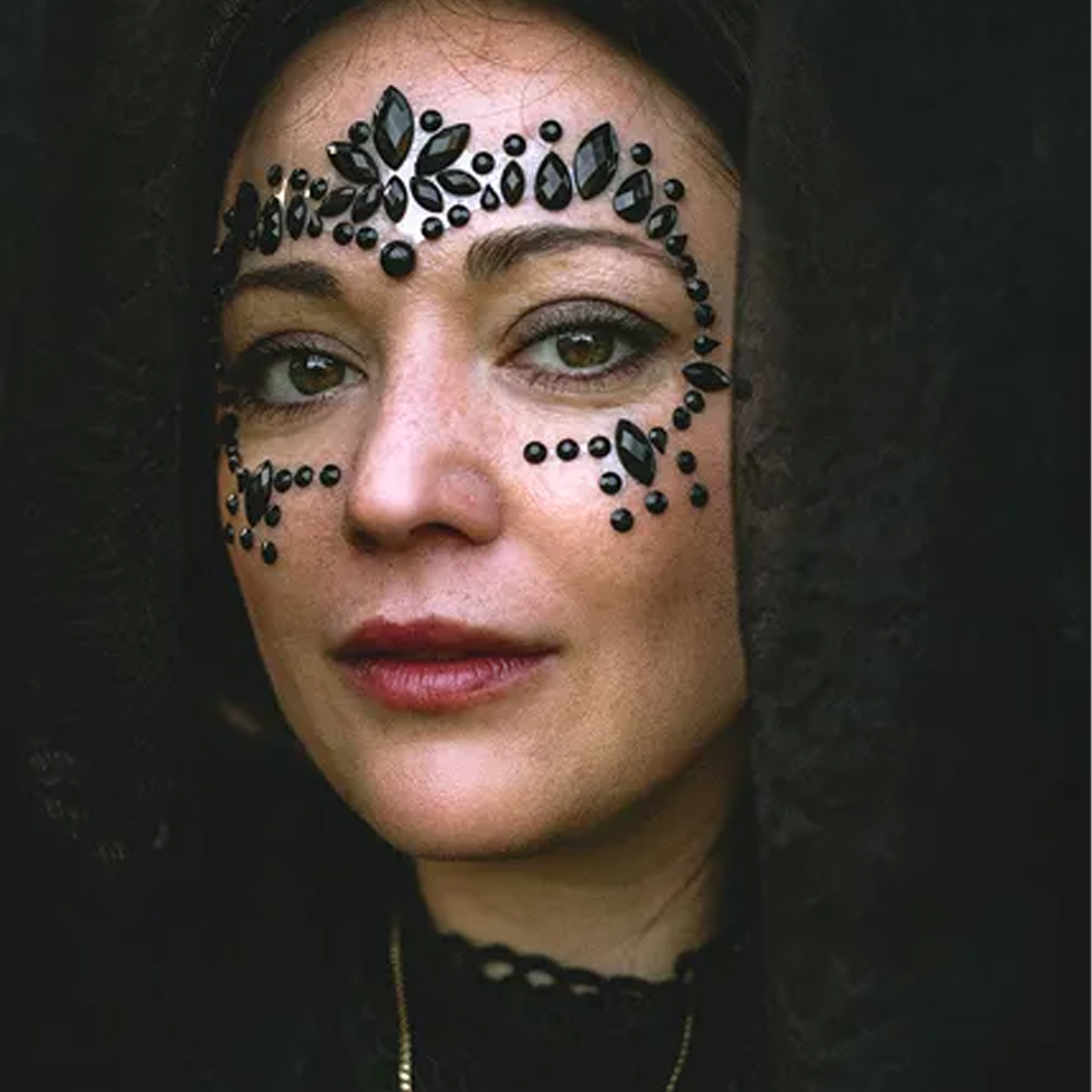 FACE DECORATION CRYSTALS BLACK DESIGN 2 15X9CM - Image 2