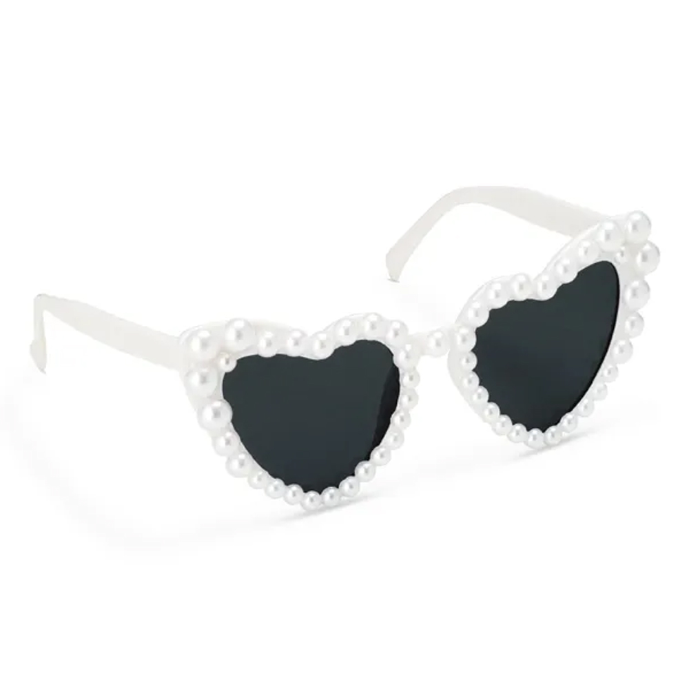 HEART-SHAPED GLASSES WITH PEARLS WHITE