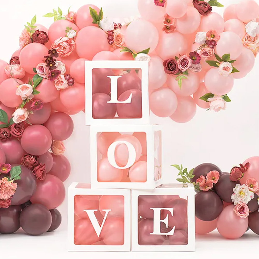 BALLOON BOXES LOVE WHITE 30X30CM 4PCS - Image 2