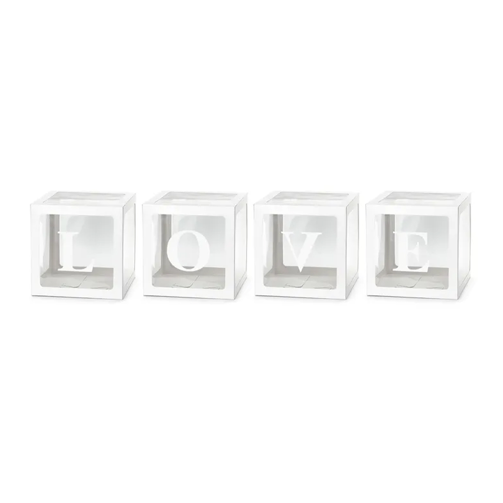 BALLOON BOXES LOVE WHITE 30X30CM 4PCS
