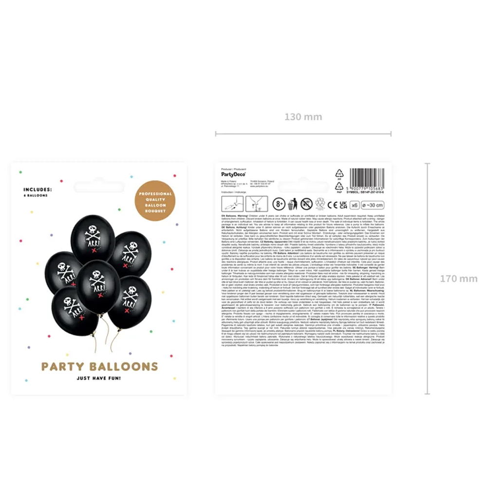 BALLOONS PIRATES PARTY PASTEL BLACK 30CM 6PCS - Image 4