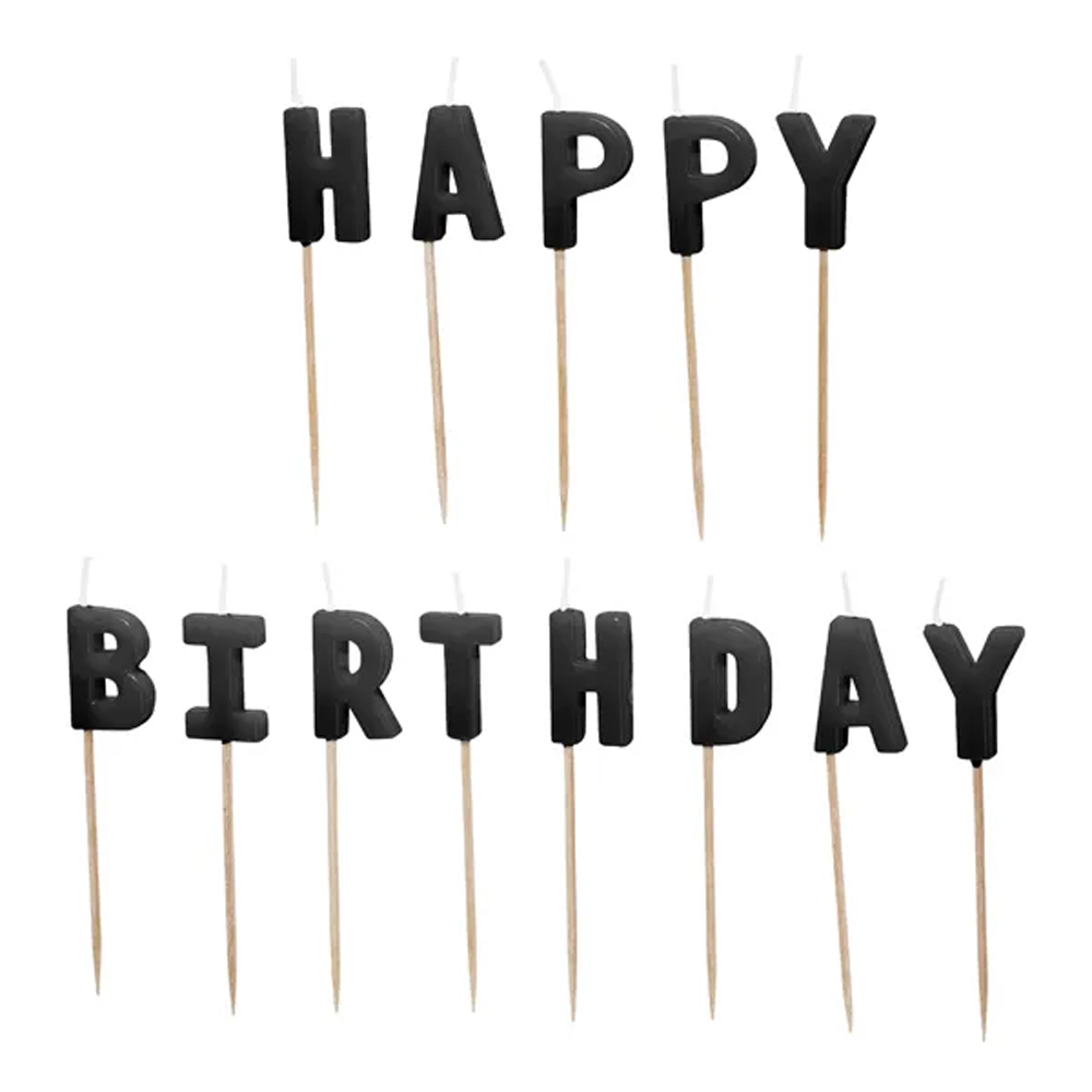 HAPPY BIRTHDAY BIRTHDAY CANDLES BLACK 2.5CM 13PCS