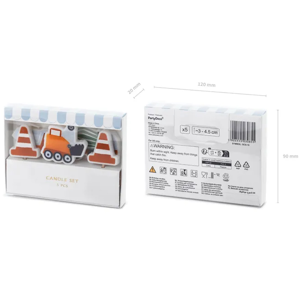 BIRTHDAY CANDLES ROAD WORKS 3-4.5CM 5PCS - Image 2