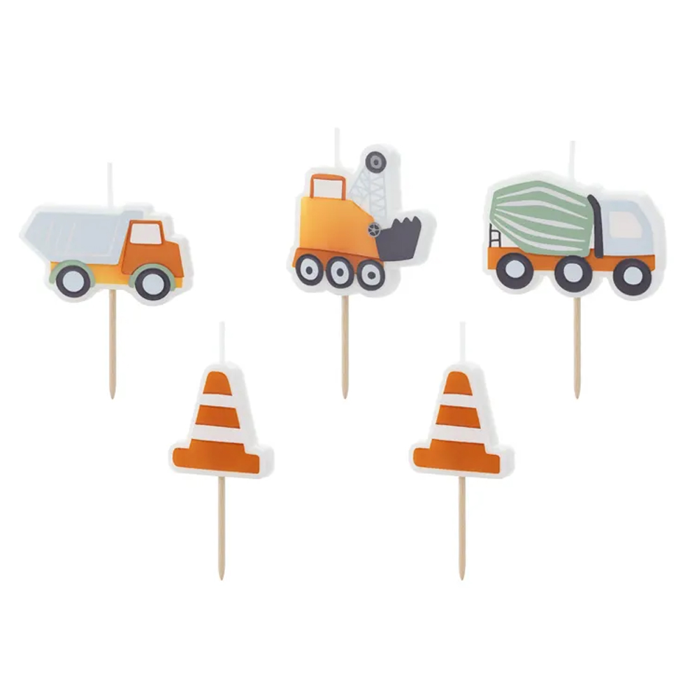 BIRTHDAY CANDLES ROAD WORKS 3-4.5CM 5PCS