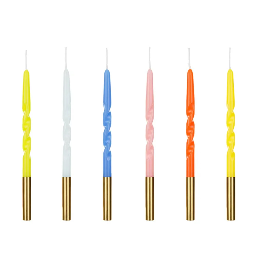 TWISTED BIRTHDAY CANDLES MIX 14CM 6PCS