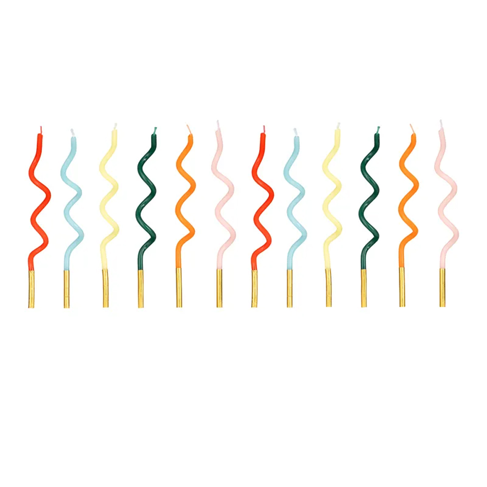 BIRTHDAY CANDLES CURL RAINBOW 14CM 12PCS