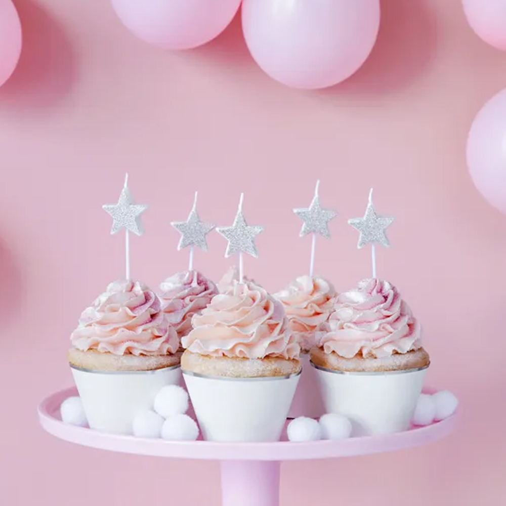 BIRTHDAY CANDLES STARS SILVER 3.5CM 5PCS - Image 2