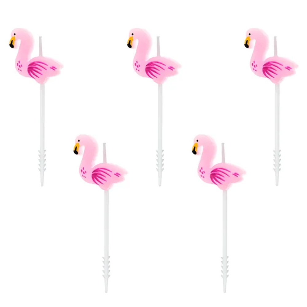 BIRTHDAY CANDLES FLAMINGOS 3CM 5PCS