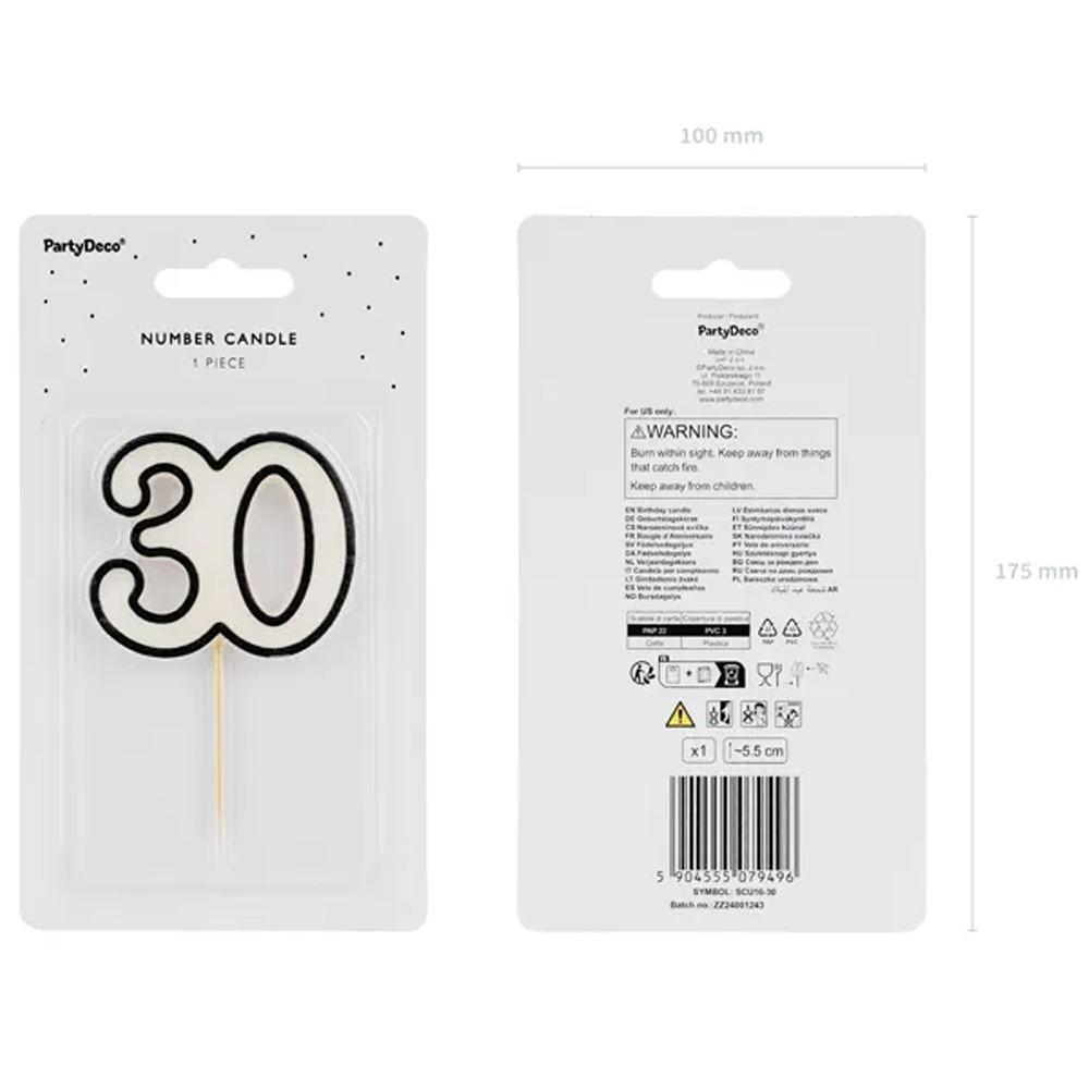 BIRTHDAY CANDLE NUMBER BLACK AND WHITE 5.5CM - Image 6