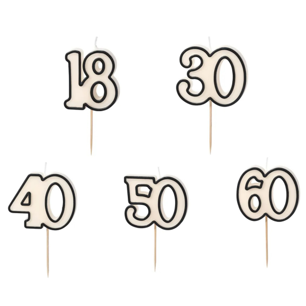 BIRTHDAY CANDLE NUMBER BLACK AND WHITE 5.5CM