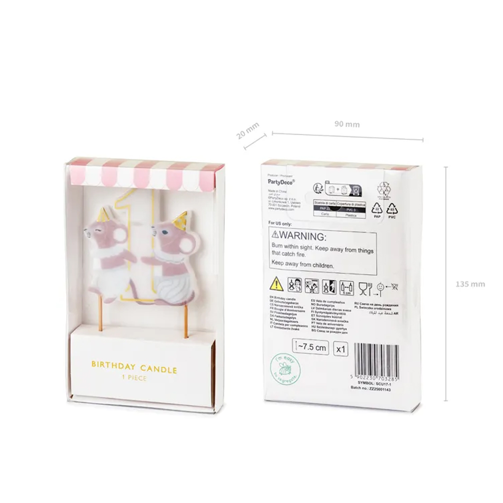 BIRTHDAY CANDLE NUMBER 1 MICE 7.5CM - Image 4