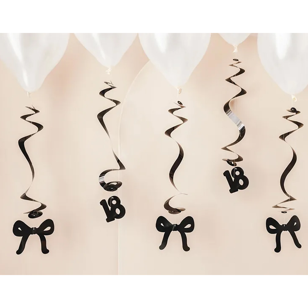BIRTHDAY SWIRLS FOR THE BIRTHDAY WITH BOWS BLACK 50CM 5PCS - Image 2