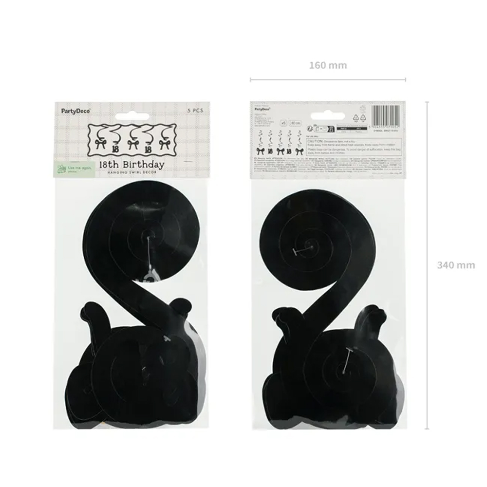 BIRTHDAY SWIRLS FOR THE BIRTHDAY WITH BOWS BLACK 50CM 5PCS - Image 4