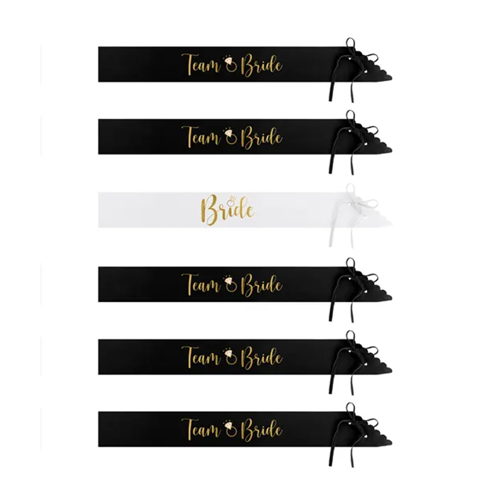 BRIDE TO BE AND BRIDE SASHES BLACK AND WHITE 6PCS - Image 2