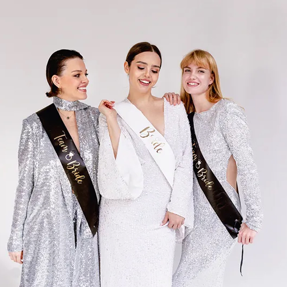 BRIDE TO BE AND BRIDE SASHES BLACK AND WHITE 6PCS - Image 3