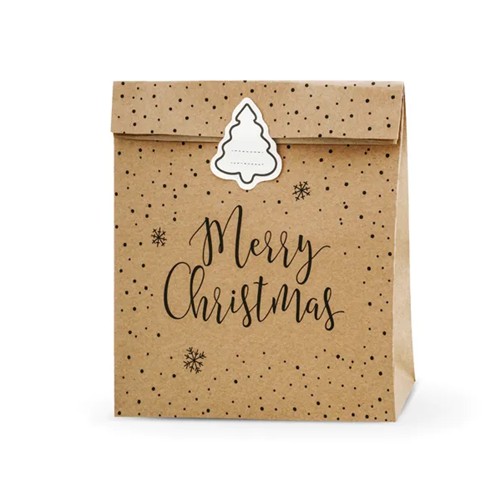 GIFT BAGS MERRY CHRISTMAS KRAFT 25X11X27CM 3PCS - Image 3