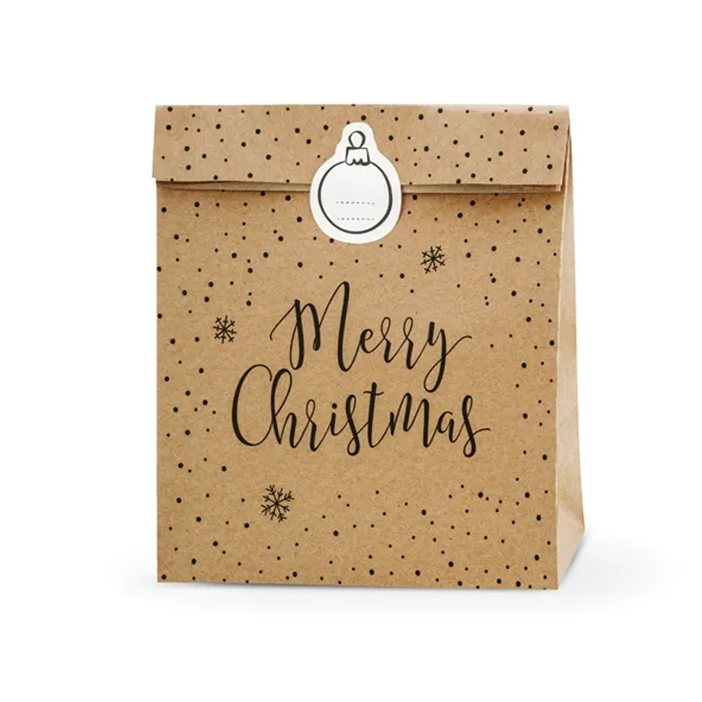 GIFT BAGS MERRY CHRISTMAS KRAFT 25X11X27CM 3PCS - Image 4