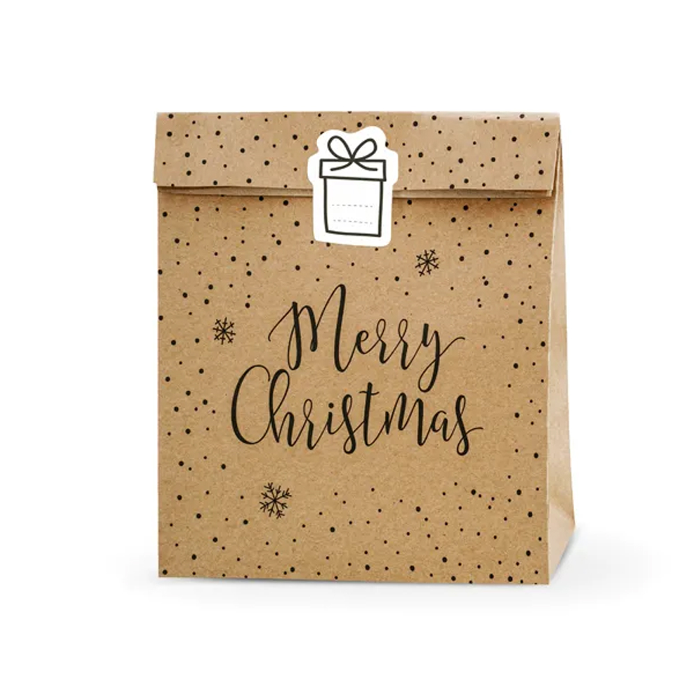 GIFT BAGS MERRY CHRISTMAS KRAFT 25X11X27CM 3PCS - Image 5
