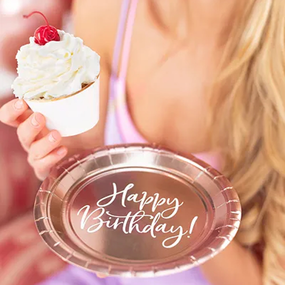 PLATES HAPPY BIRTHDAY! ROSE GOLD 18CM 6PCS - Image 2