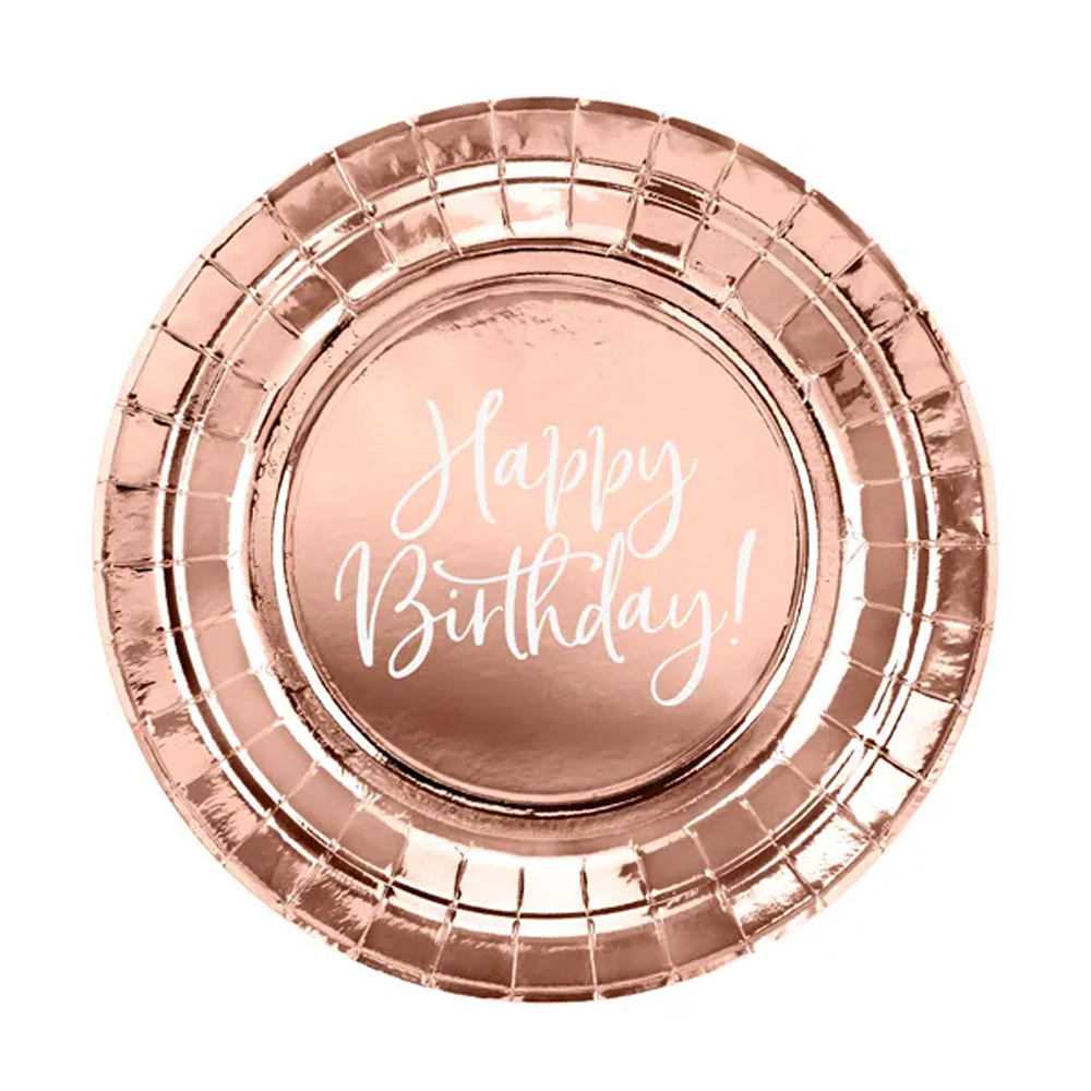 PLATES HAPPY BIRTHDAY! ROSE GOLD 18CM 6PCS
